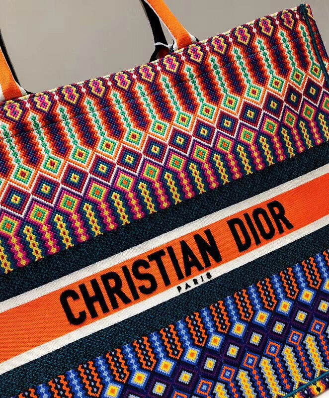 Christian Dior Book Tote Velvet Mizza Embroidery Canvas Orange